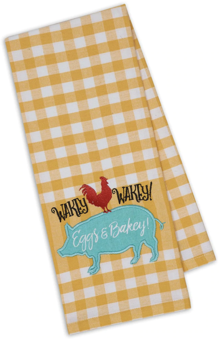 available at m. lynne designs Wakey Wakey Tea Towel