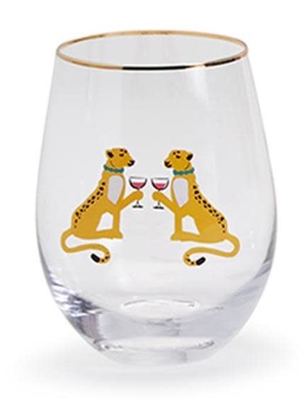 available at m. lynne designs Animal Party Stemless Wine Glass