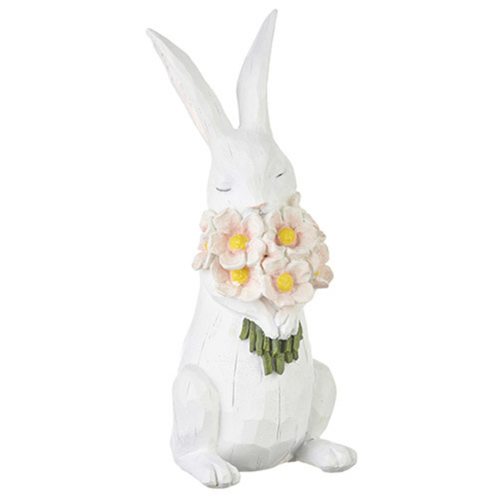 m. lynne designs bunny holding pink flowers