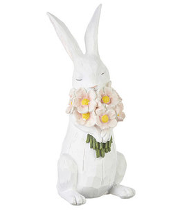 available at m. lynne designs Bunny holding pink flowers