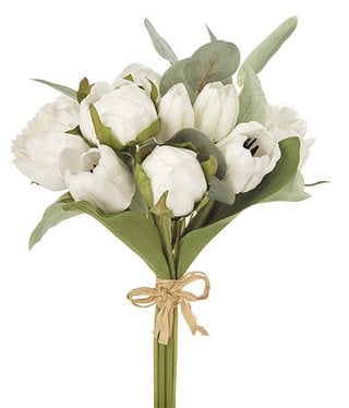 available at m. lynne designs Real Touch White Peony, Tulip & Eucalyptus Bouquet