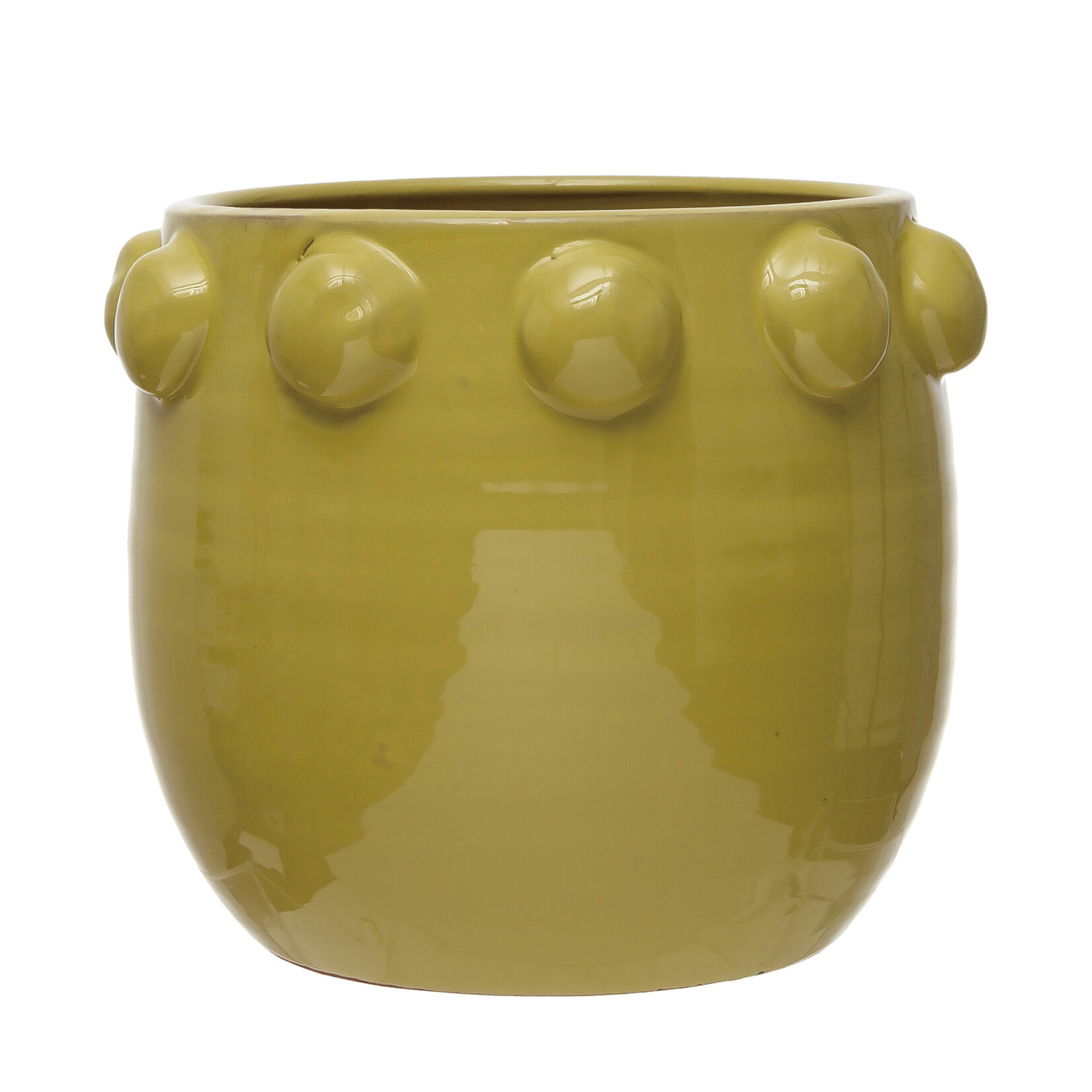 m. lynne designs chartreuse terracotta with raised dots planter