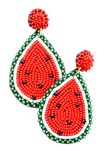 available at m. lynne designs Earring, Beaded Watermelon Teardrop