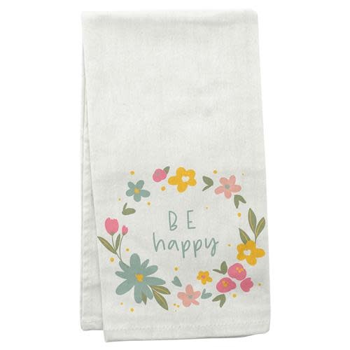 available at m. lynne designs Flora Floursack Be Happy Tea Towel,