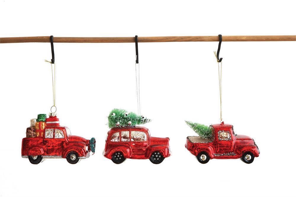 Automobile with Tree Glass Ornament