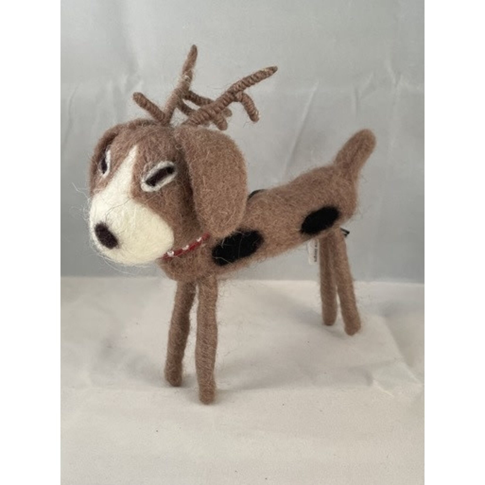 m. lynne designs wool dog with antler ornament
