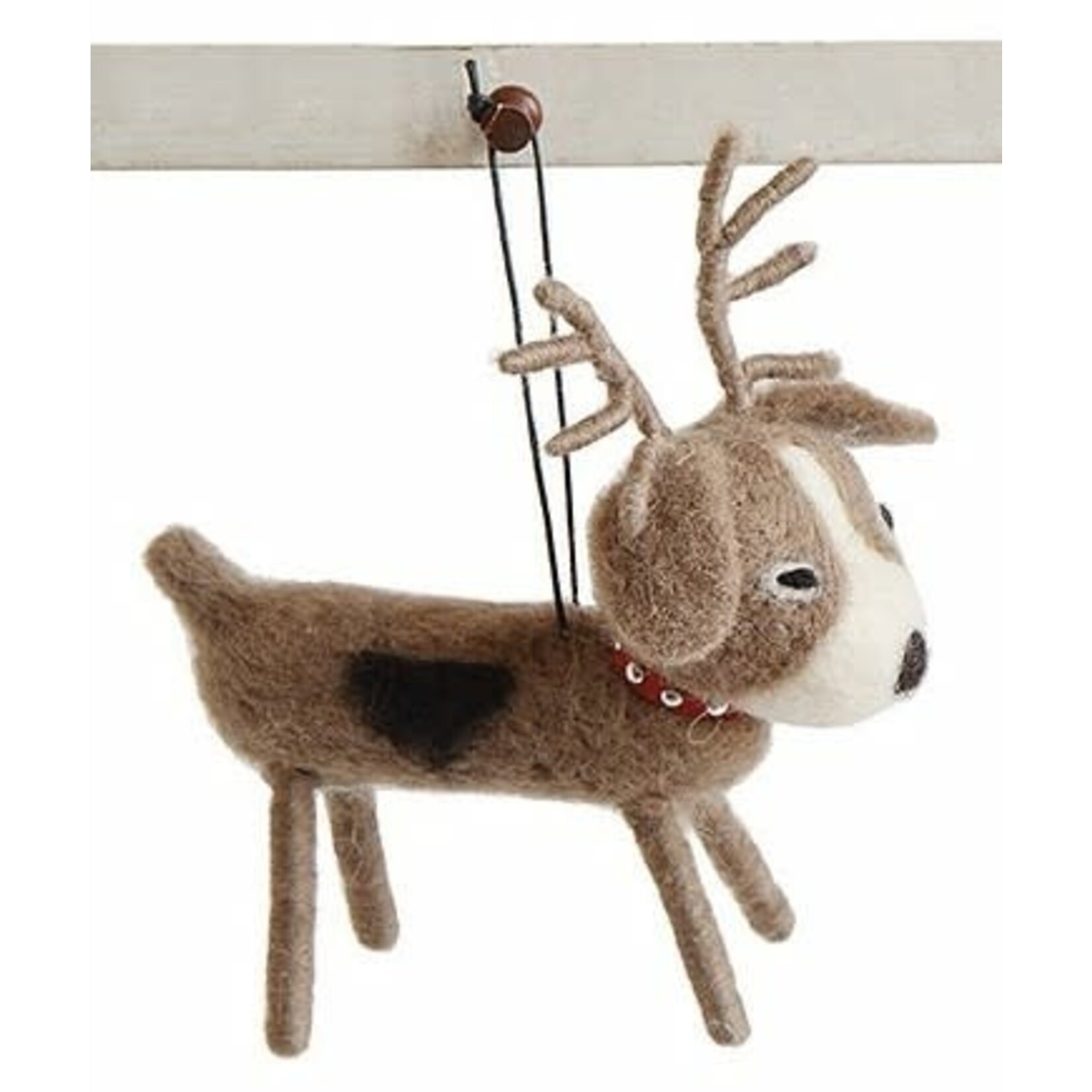 m. lynne designs wool dog with antler ornament