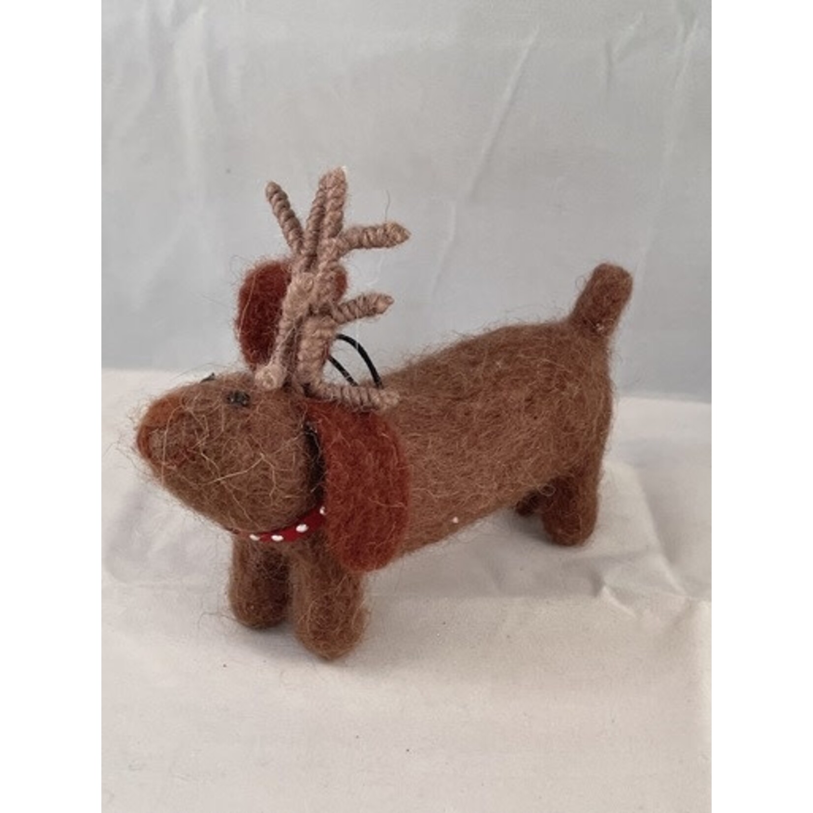 m. lynne designs wool dog with antler ornament