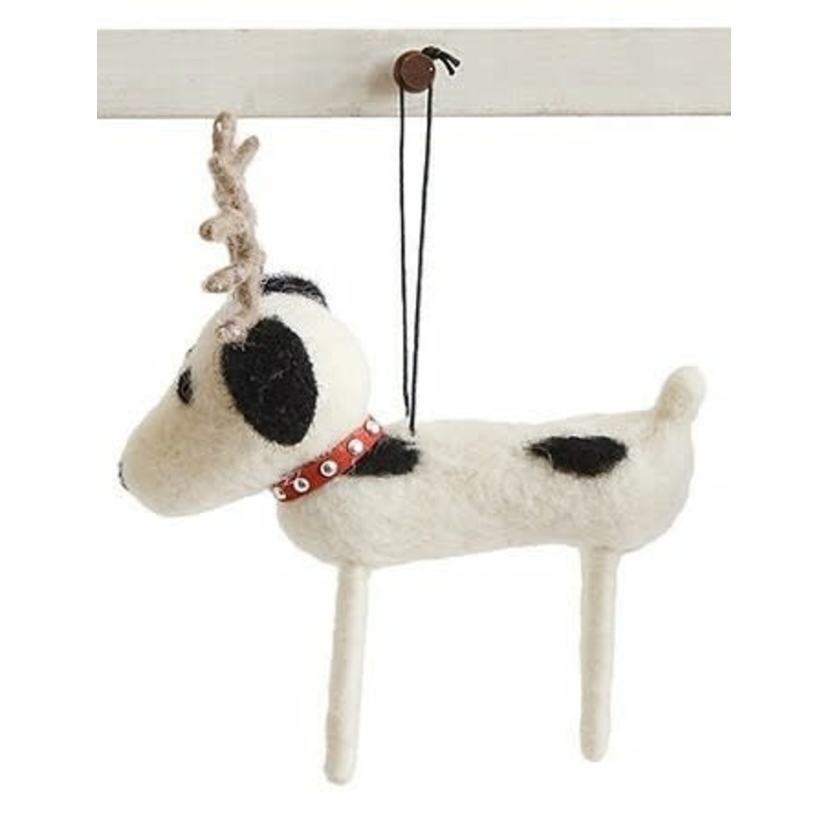 m. lynne designs wool dog with antler ornament