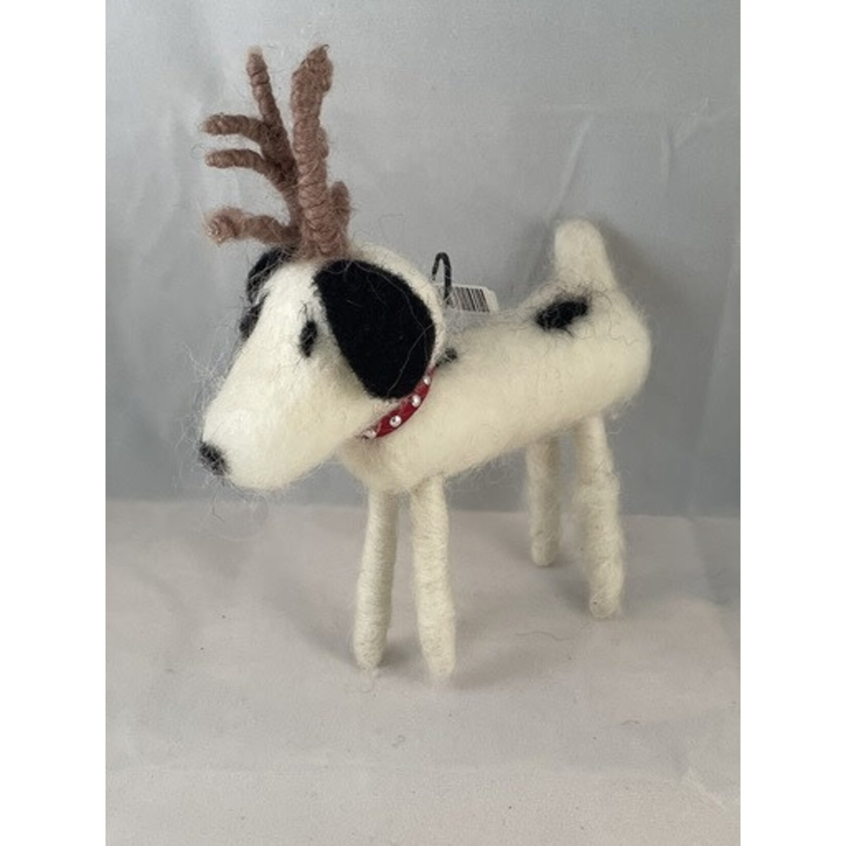 m. lynne designs wool dog with antler ornament