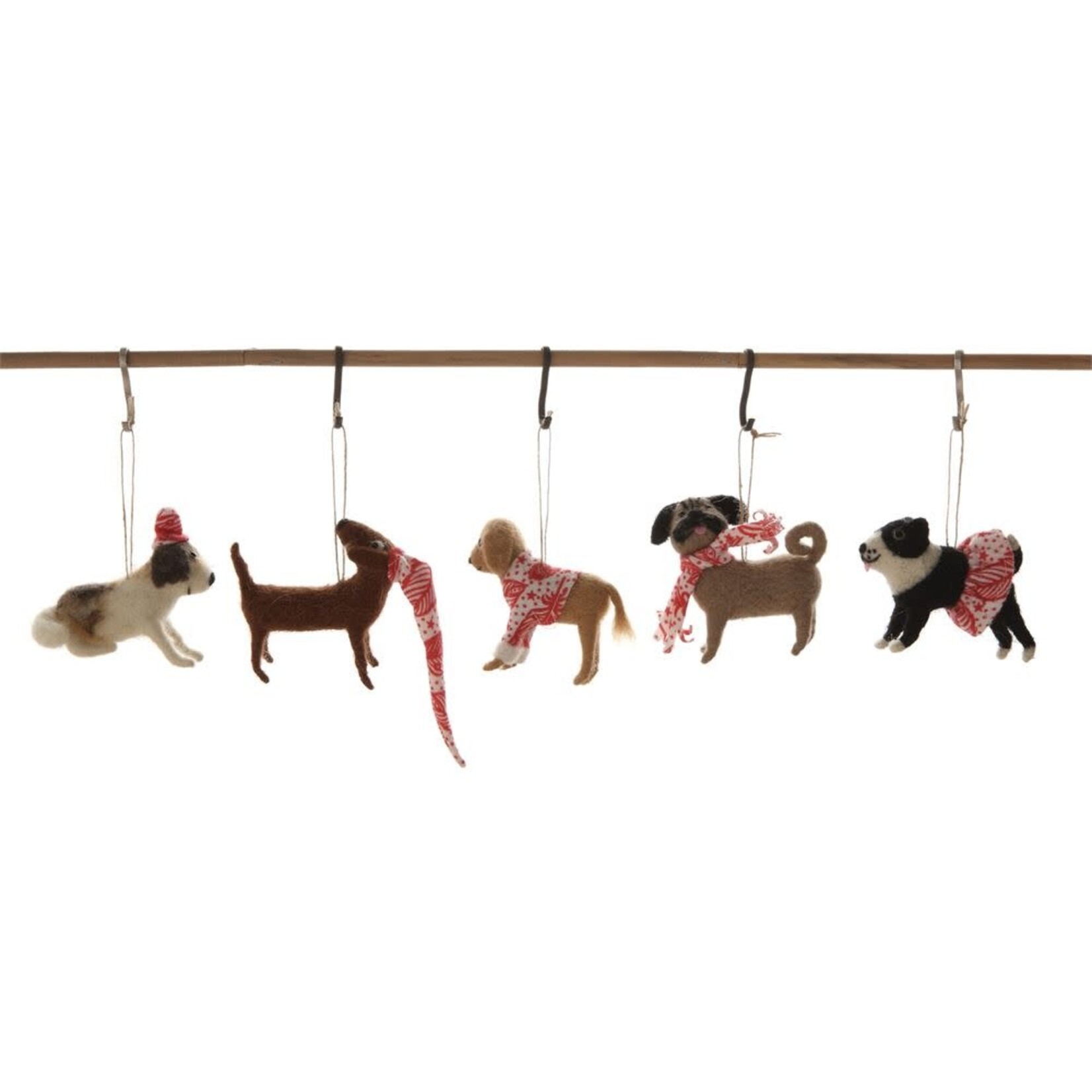 m. lynne designs wool felt dog ornament with red accessory