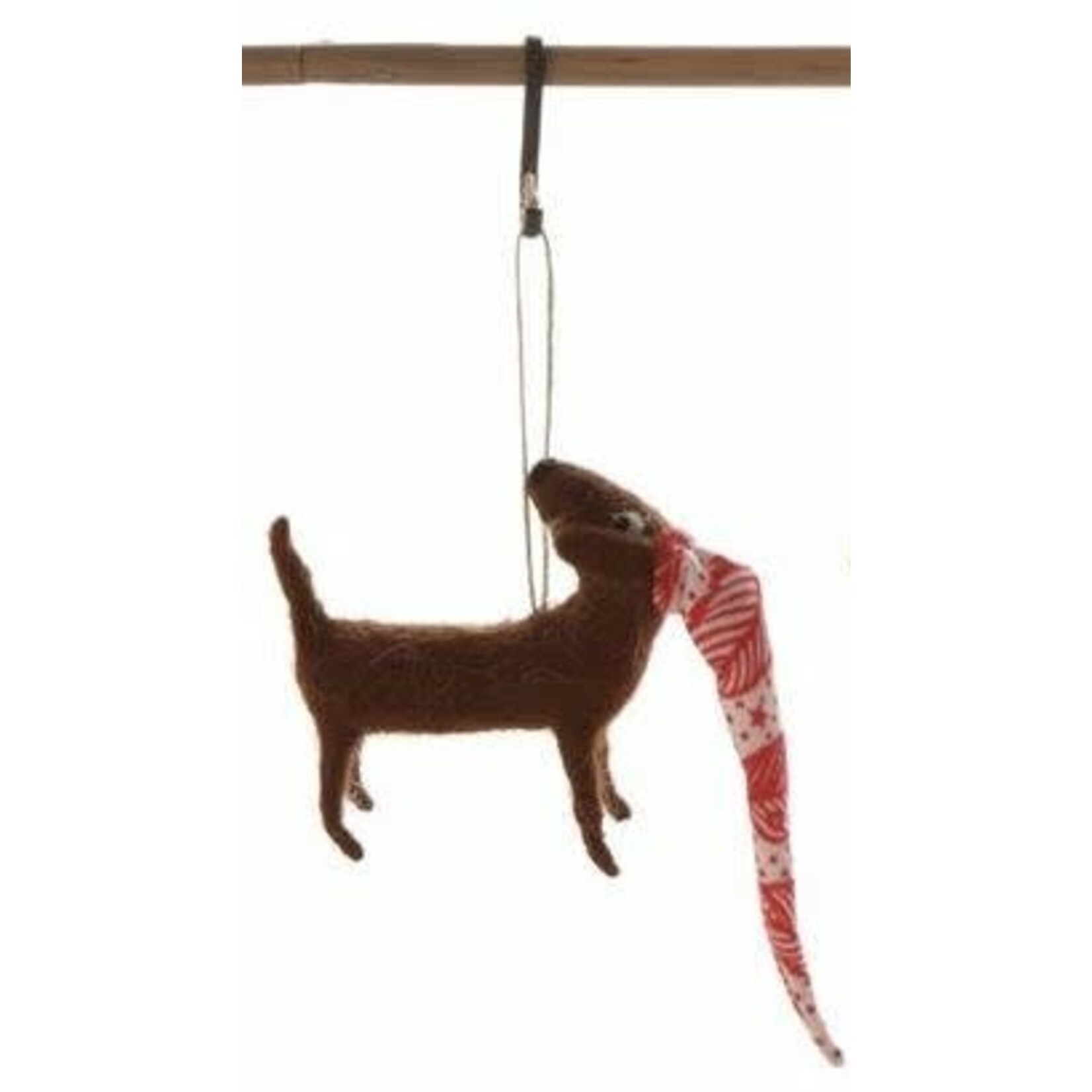 m. lynne designs wool felt dog ornament with red accessory