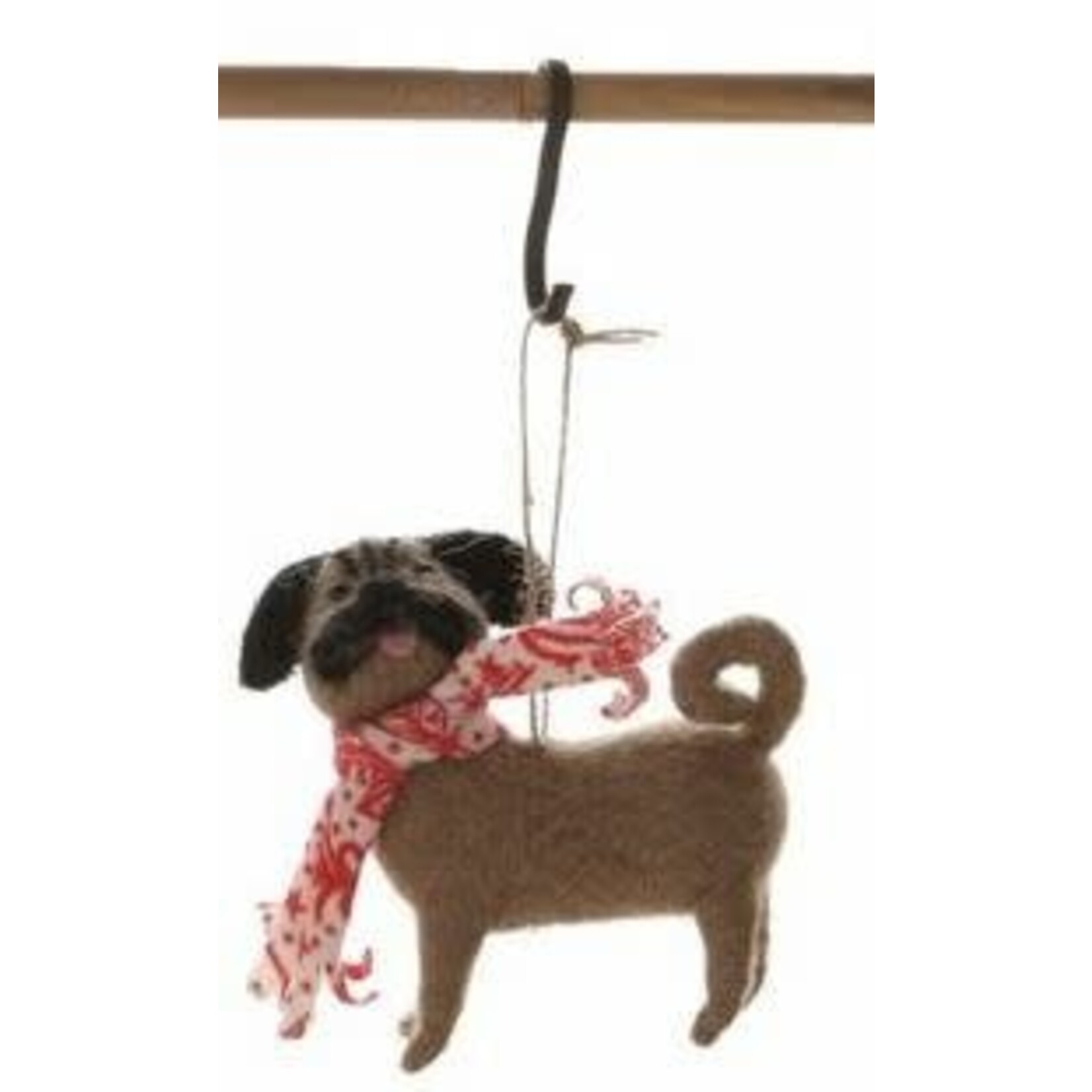 m. lynne designs wool felt dog ornament with red accessory
