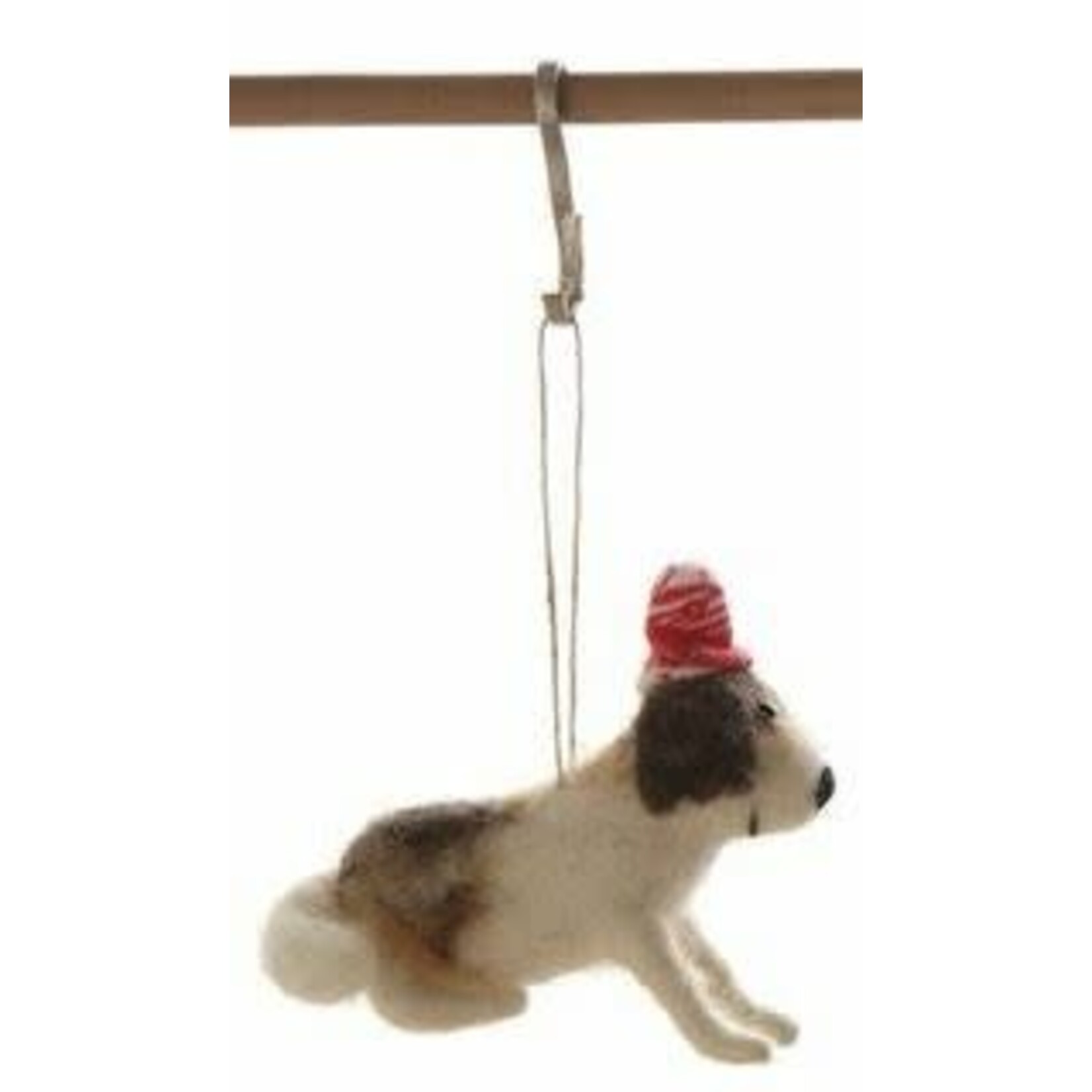 m. lynne designs wool felt dog ornament with red accessory