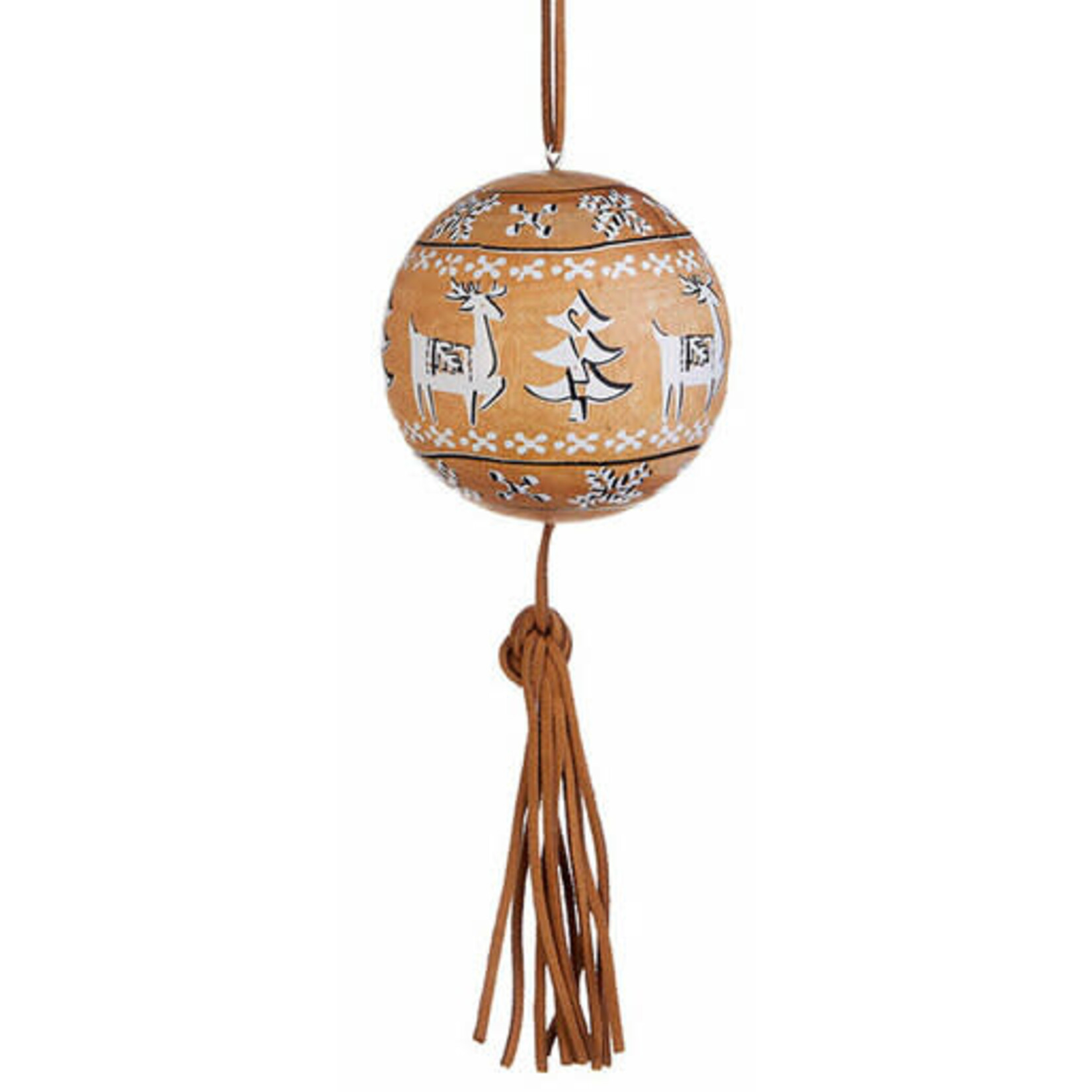 m. lynne designs wooden round ornament with tassle