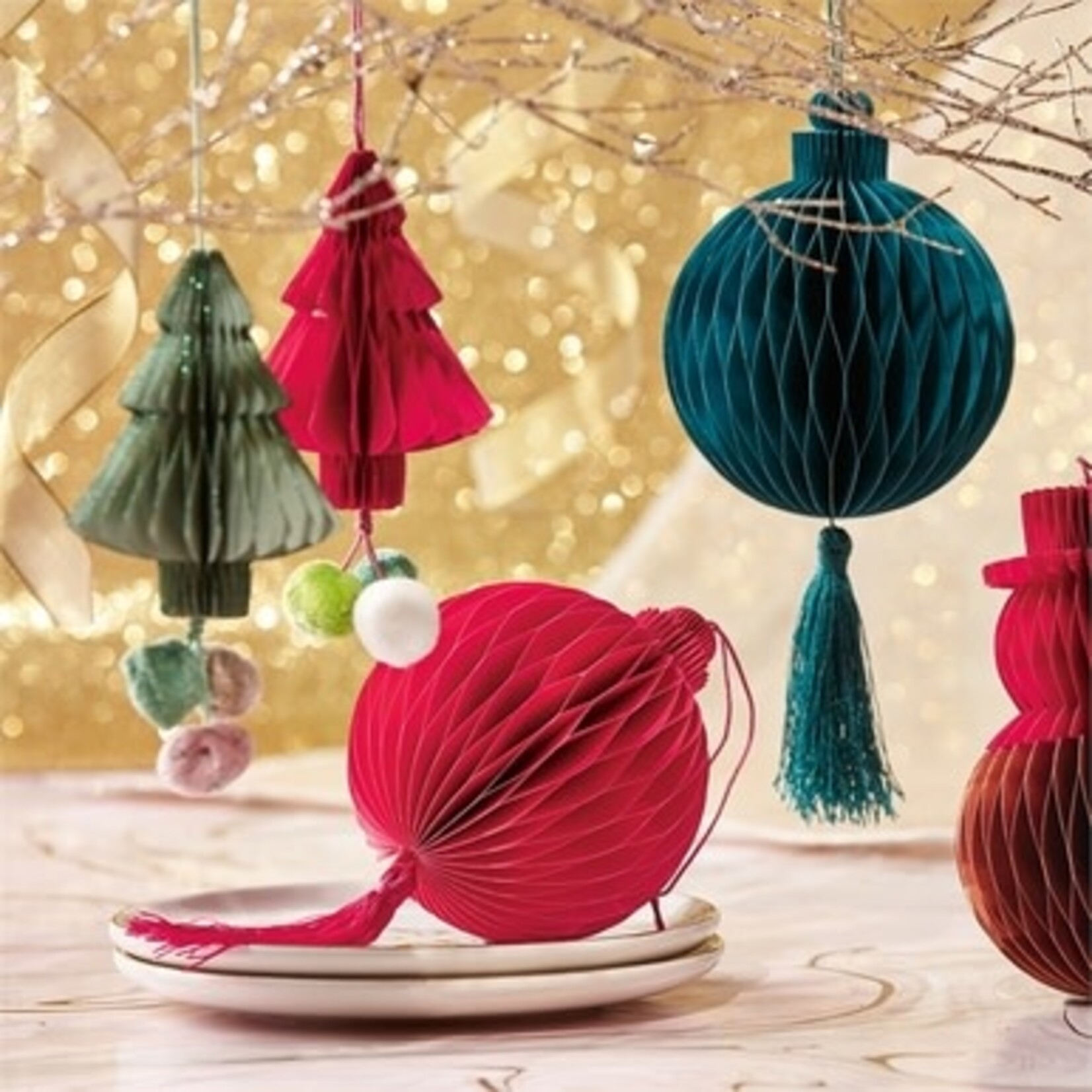 m. lynne designs paper tree ornament with pom poms