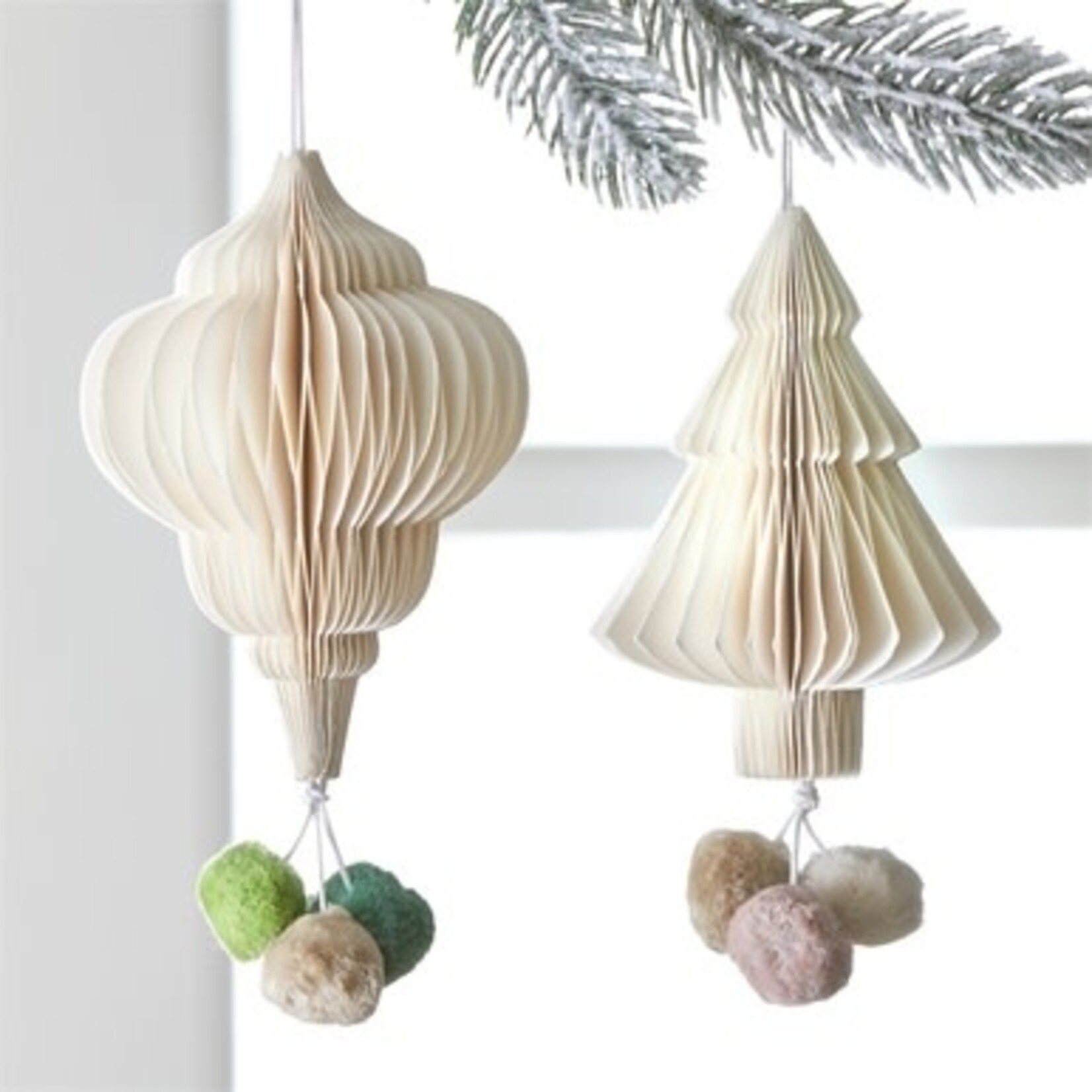 m. lynne designs paper tree ornament with pom poms