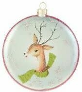 Retro Deer Disc Glass Ornament - mlynnedesigns