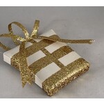 m. lynne designs gold & white flat package ornament