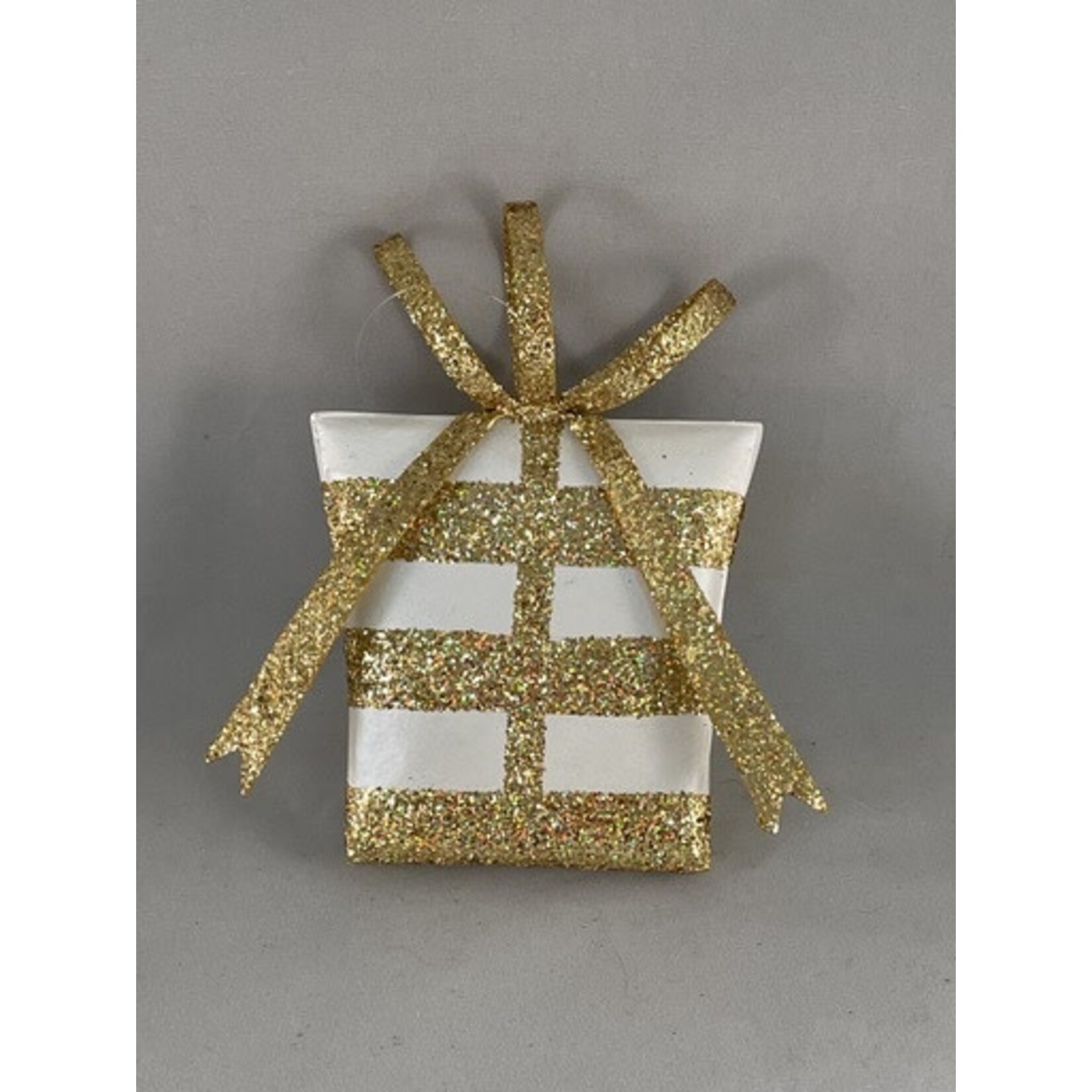 m. lynne designs gold & white flat package ornament