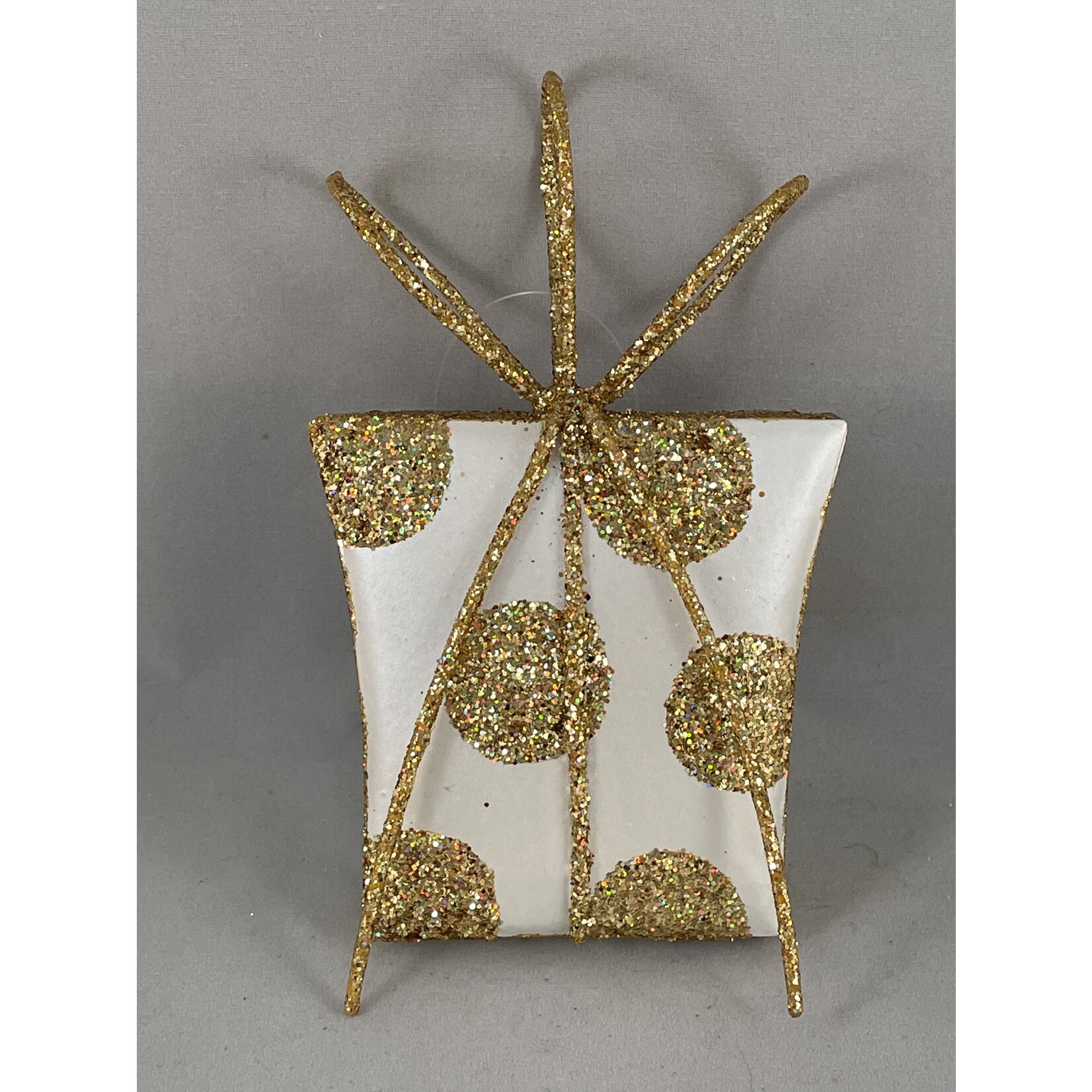 m. lynne designs gold & white flat package ornament