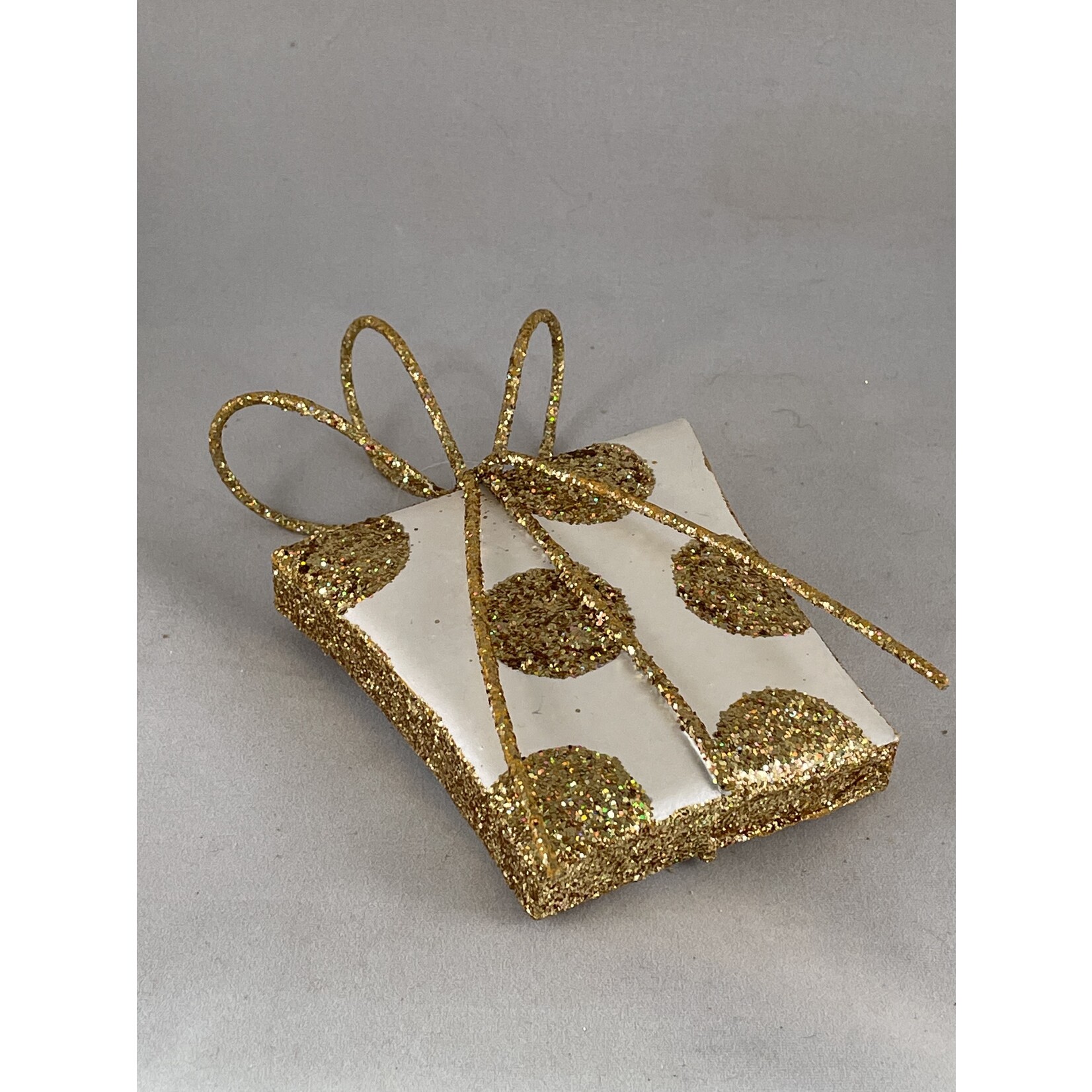 m. lynne designs gold & white flat package ornament