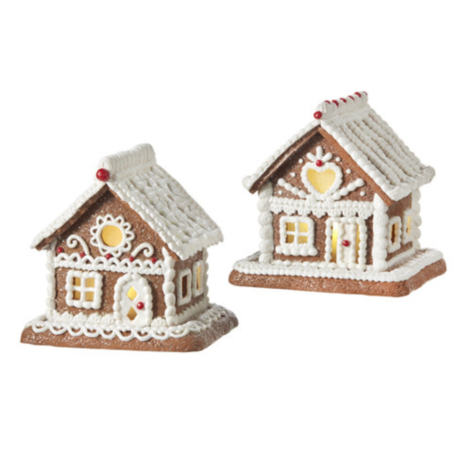 m. lynne designs gingerbread house with white icing & red accents