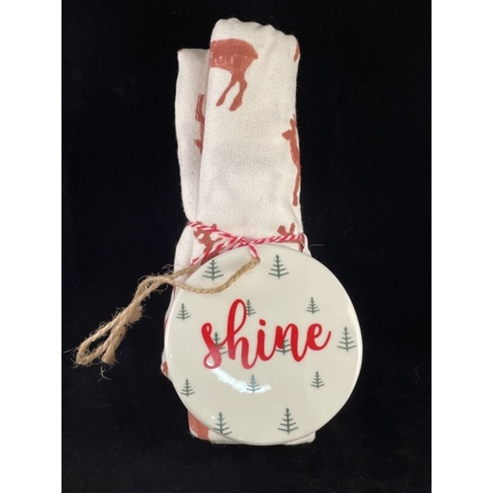 m. lynne designs christmas tea towel with ceramic ornament