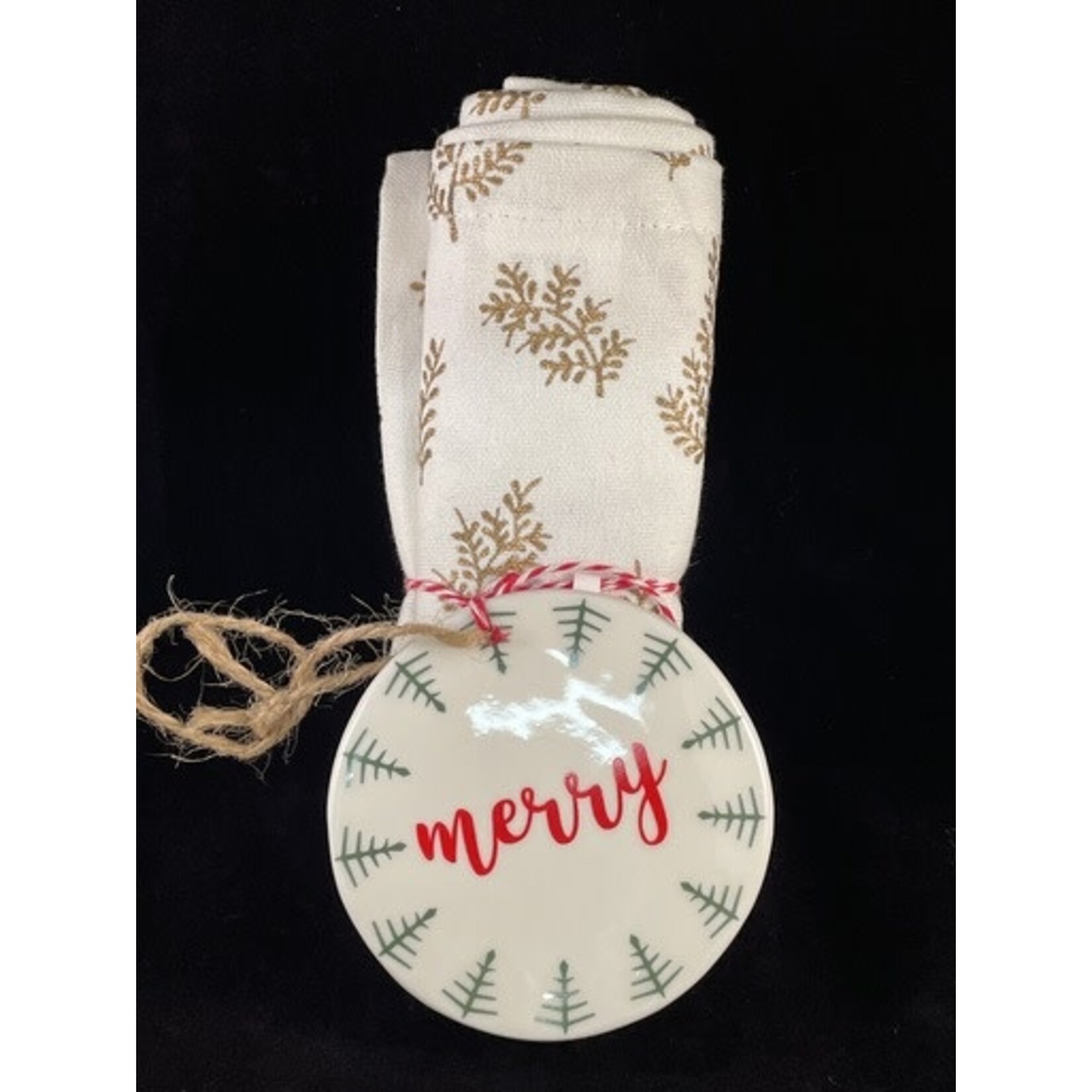 m. lynne designs christmas tea towel with ceramic ornament