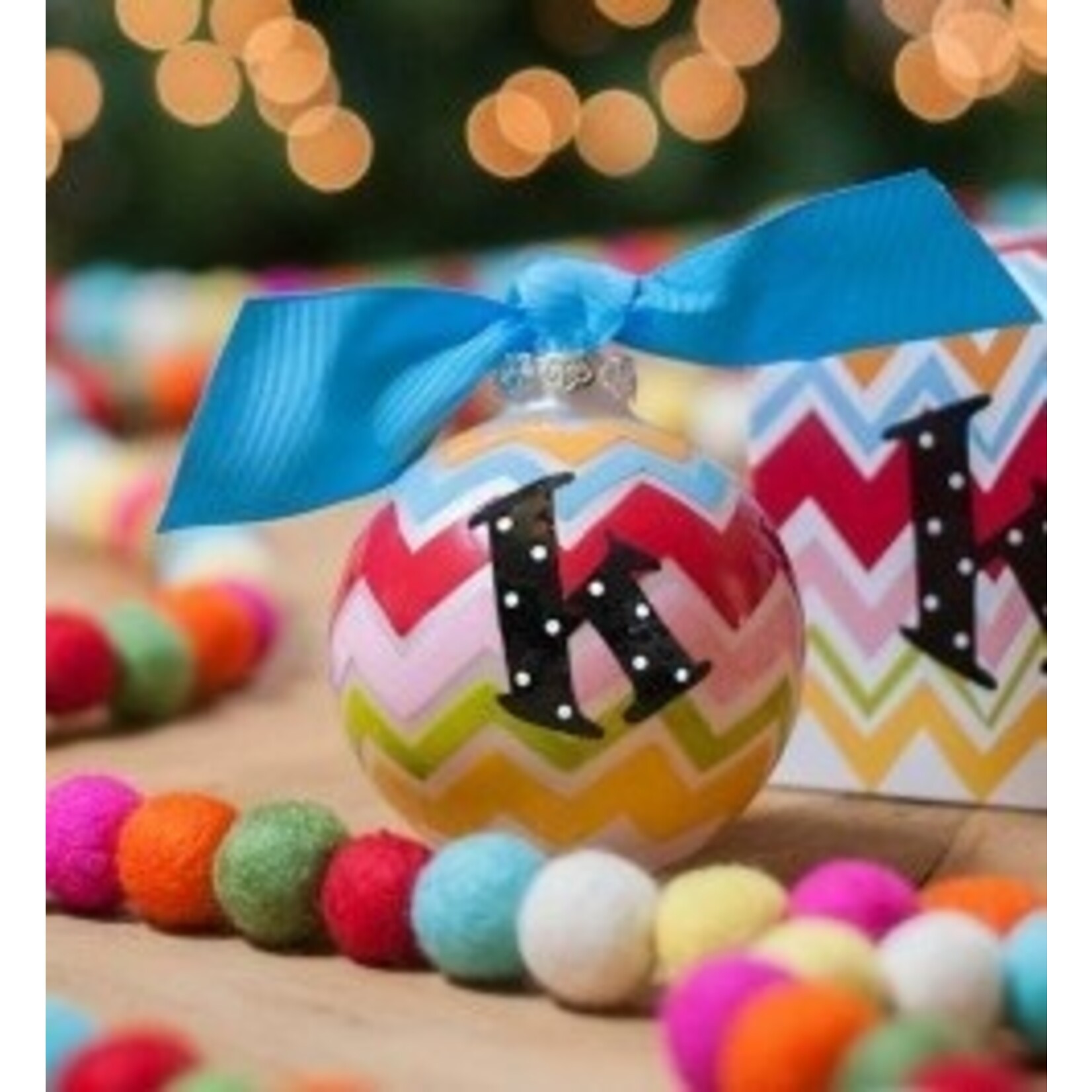 coton colors bargello mix initial glass ornament