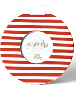 happy everything Red Stripe Round Frame