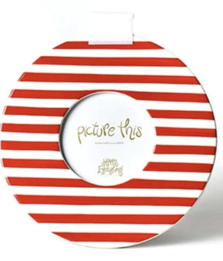 happy everything red stripe round frame