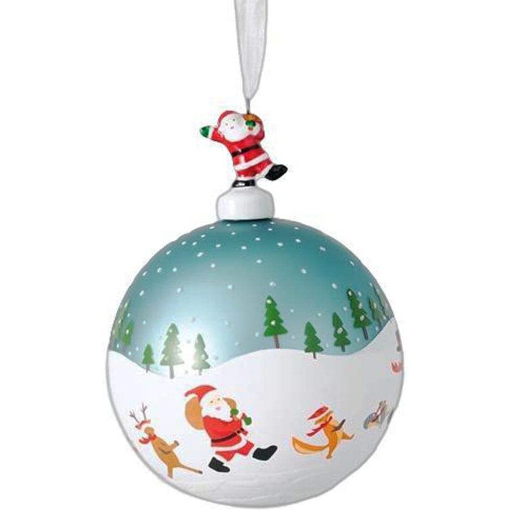 m. lynne designs santa and reindeer glass ball ornament