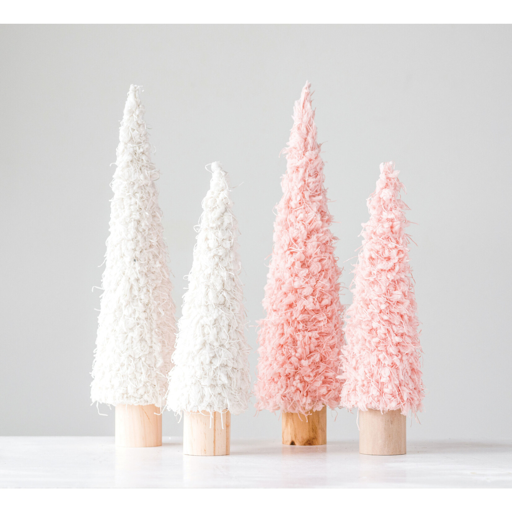 m. lynne designs cream fabric cone tree with wood base