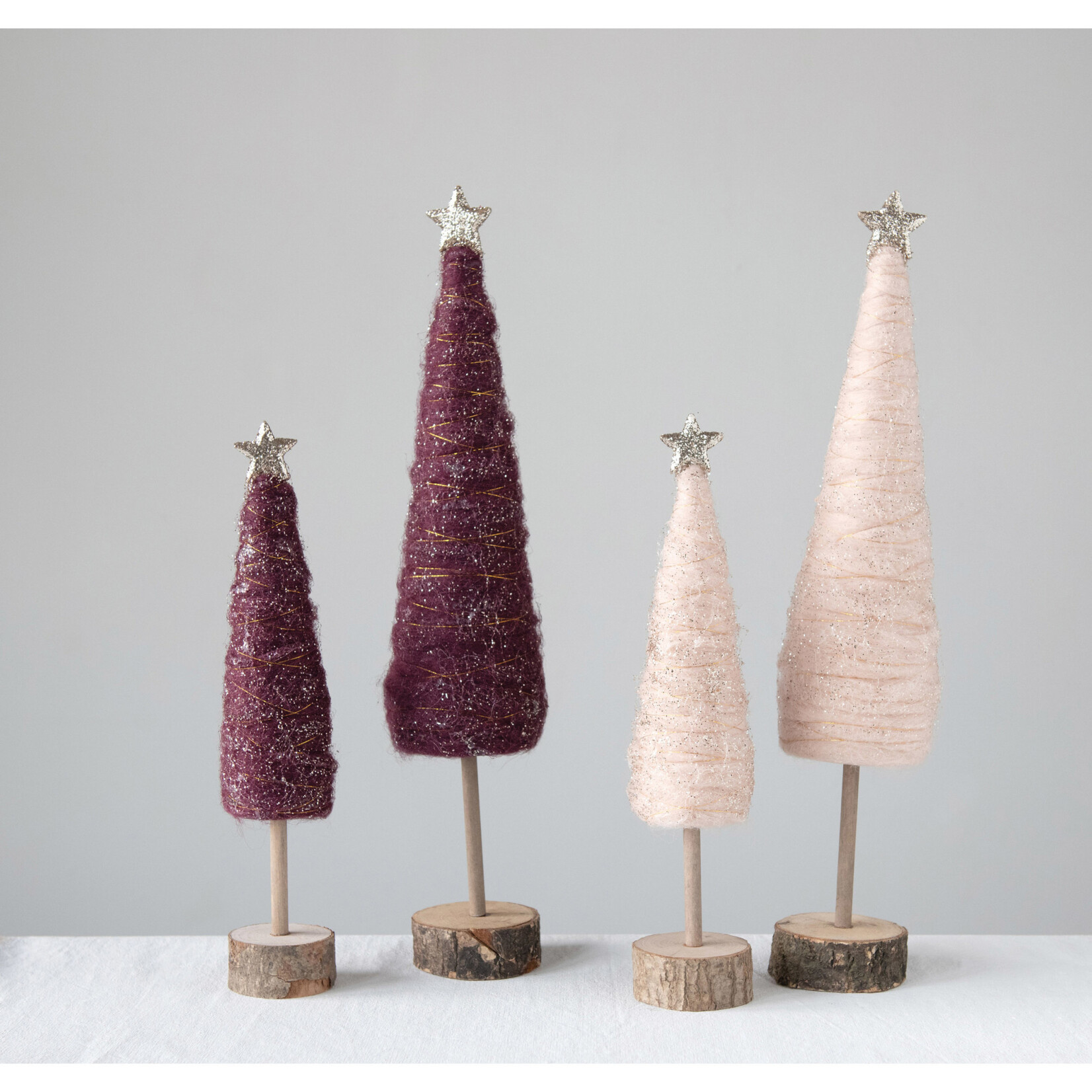 m. lynne designs wrapped wool cone tree with glitter and star