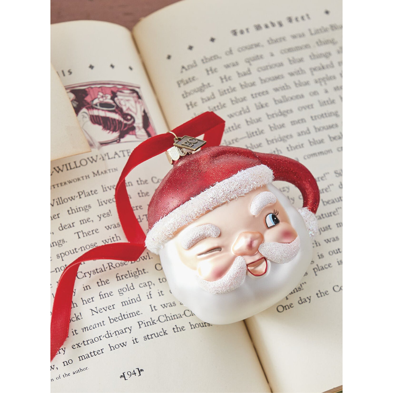 m. lynne designs glass winking santa ornament