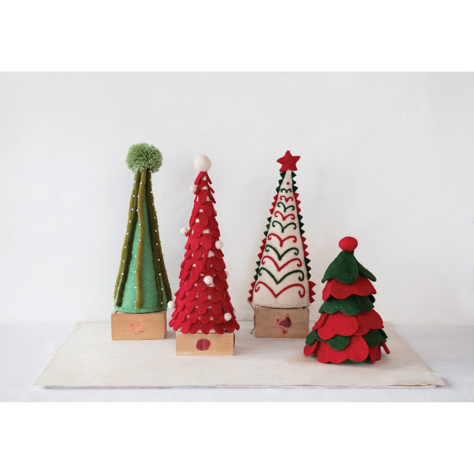m. lynne designs red & green wool felt tree with pom