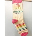 m. lynne designs joy, peace, cheers socks