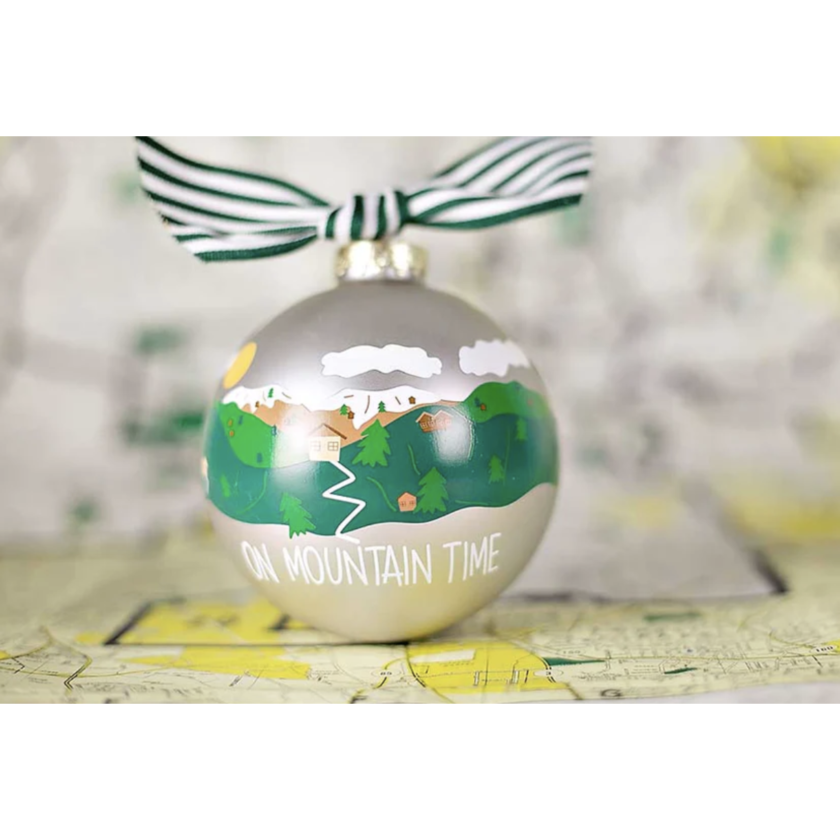 coton colors on mountain time glass ornament
