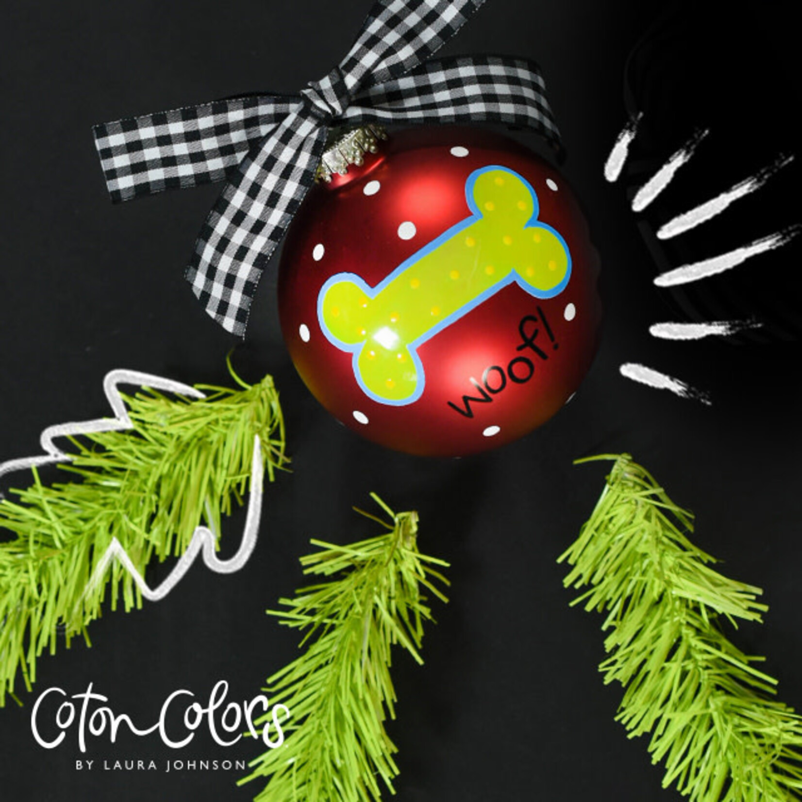 coton colors woof dog bone glass ornament