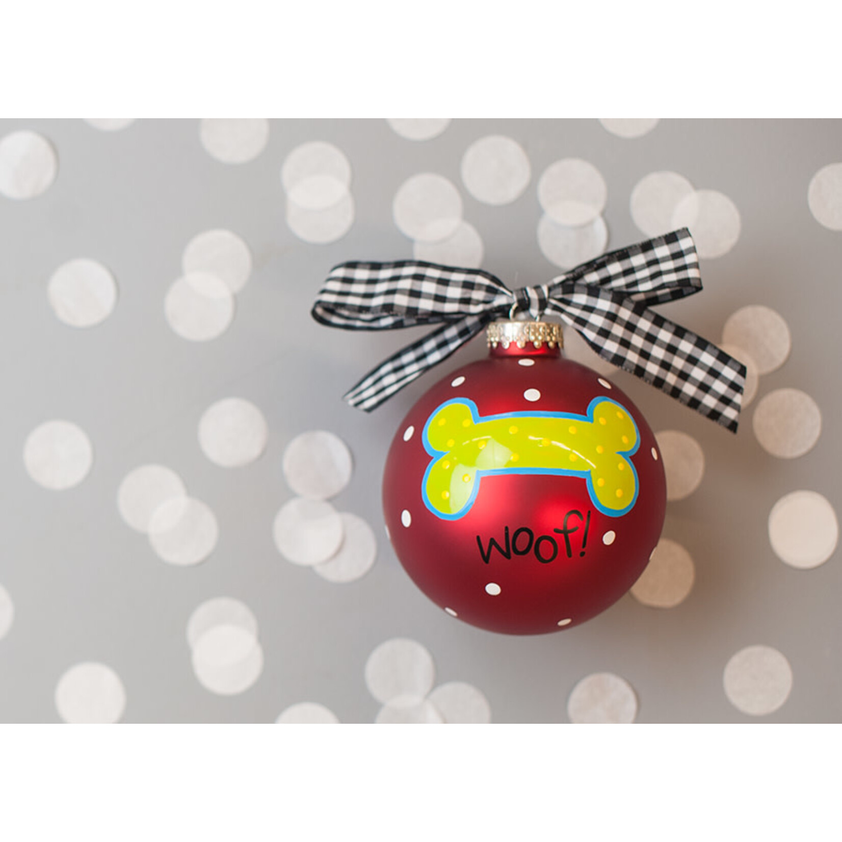 coton colors woof dog bone glass ornament