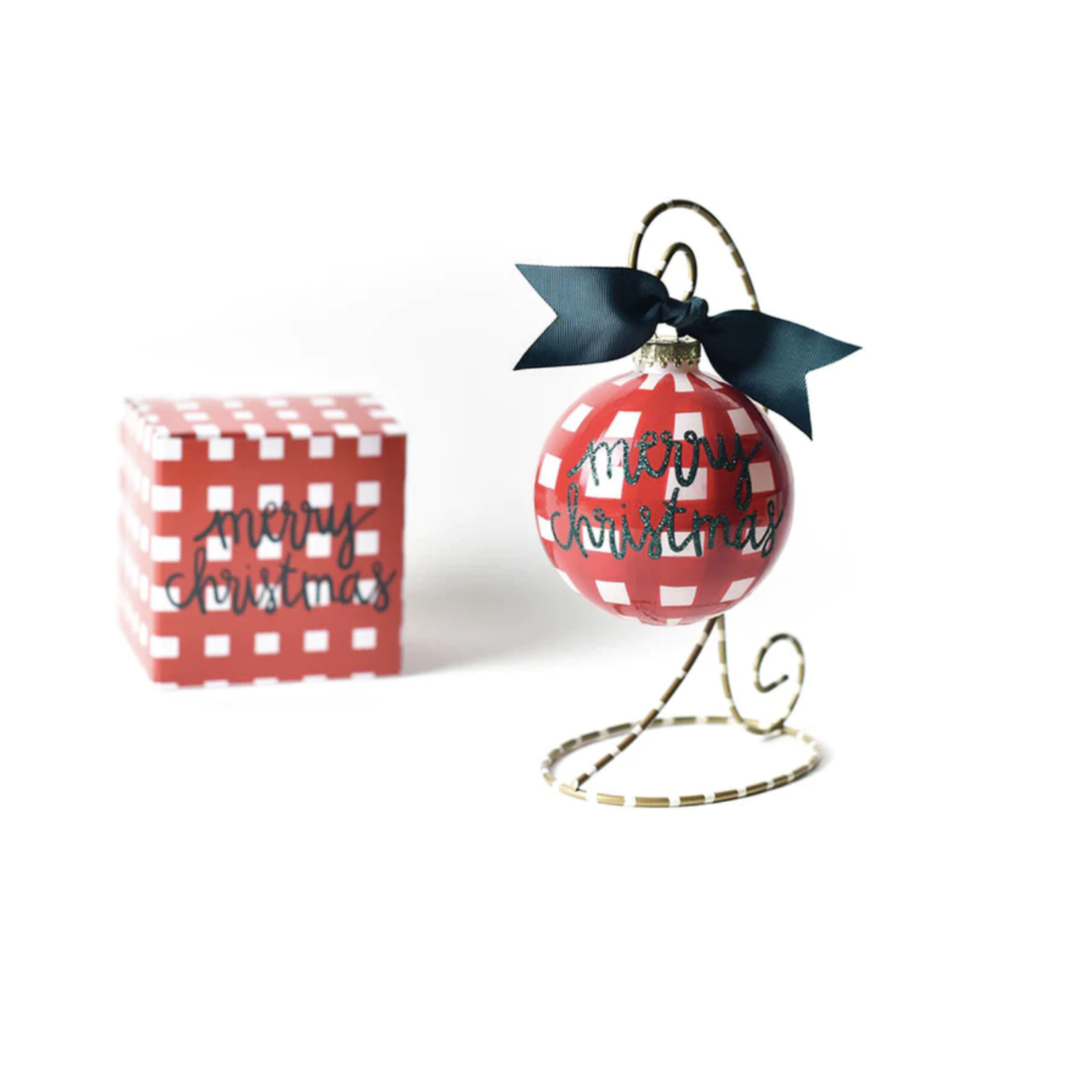 coton colors merry christmas gingham glass ornament