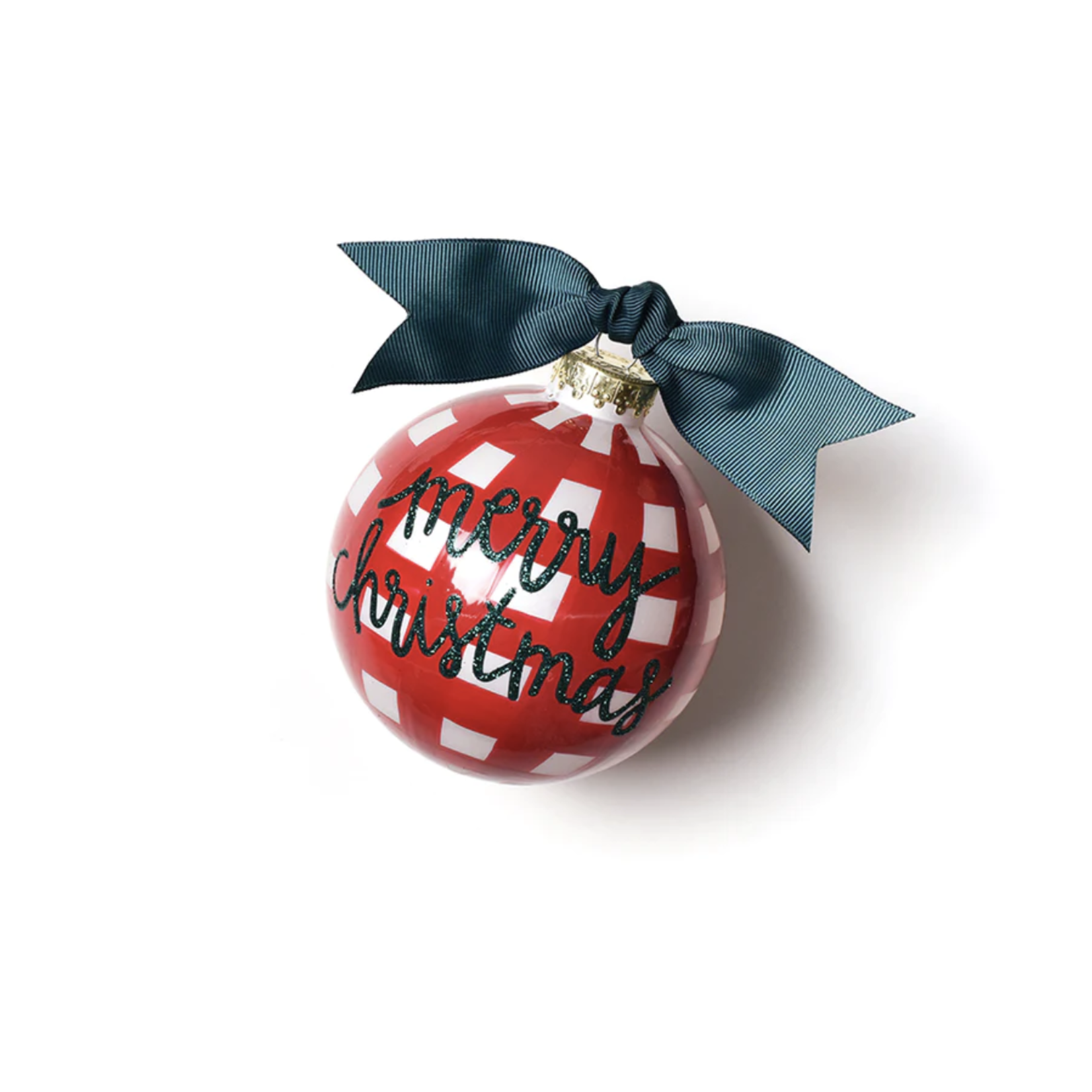 coton colors merry christmas gingham glass ornament