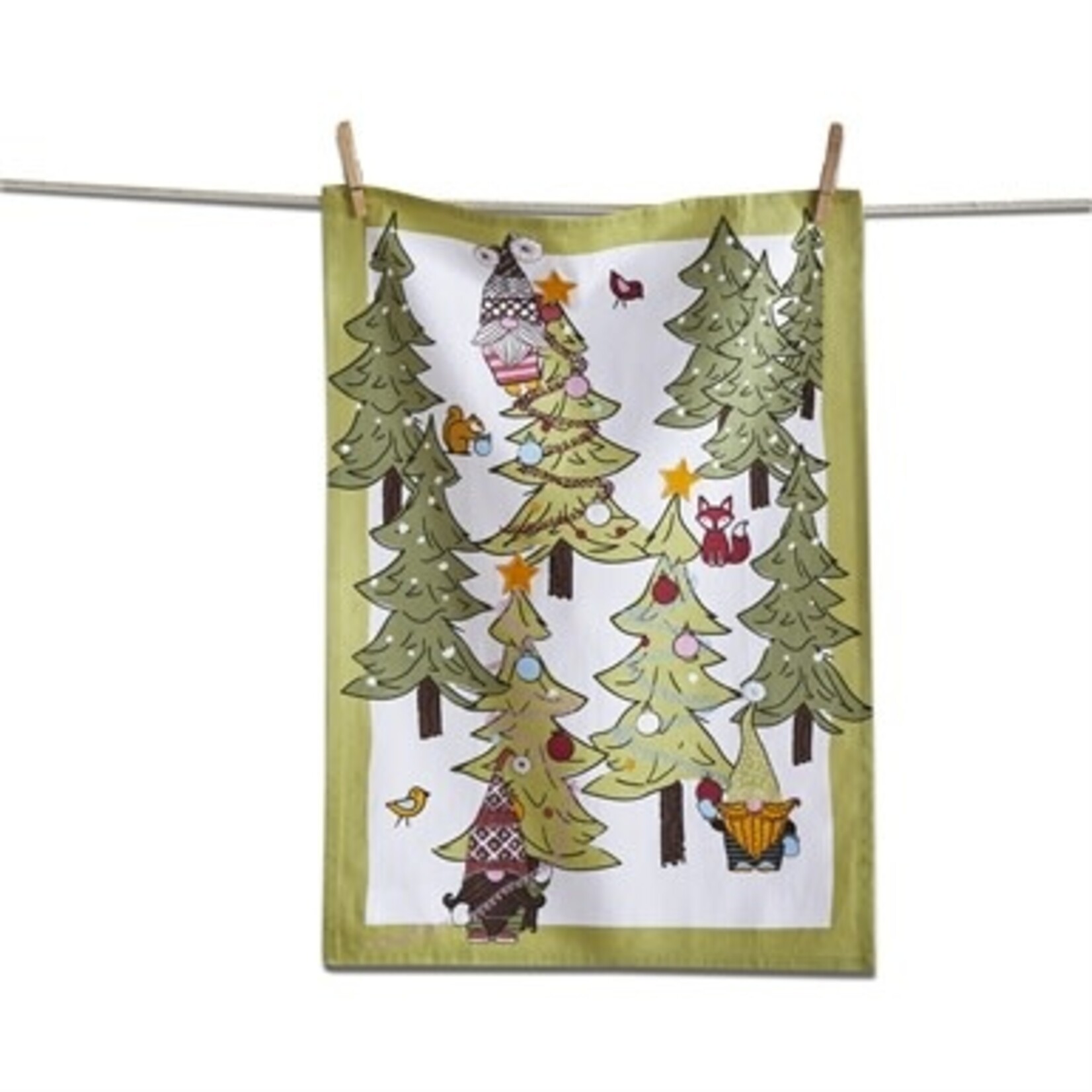 m. lynne designs gnomies & furry friends tea towel