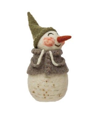 Felt Snowman with Gray Sweater with Green Hat