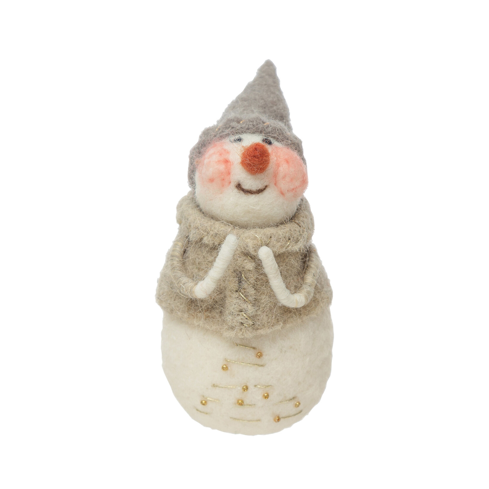 m. lynne designs felt snowman with tan coat and gray hat