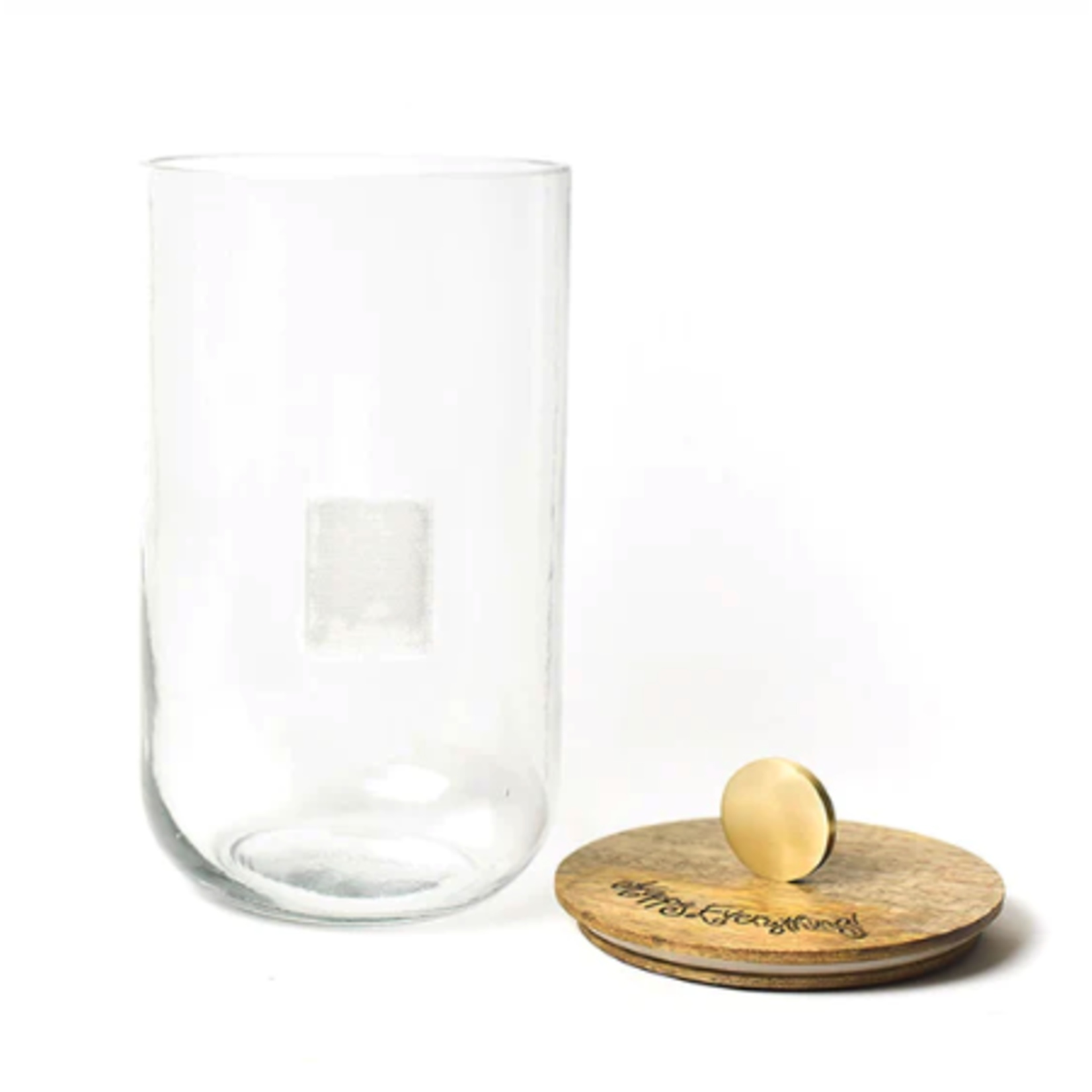 happy everything big wooden lid glass jar