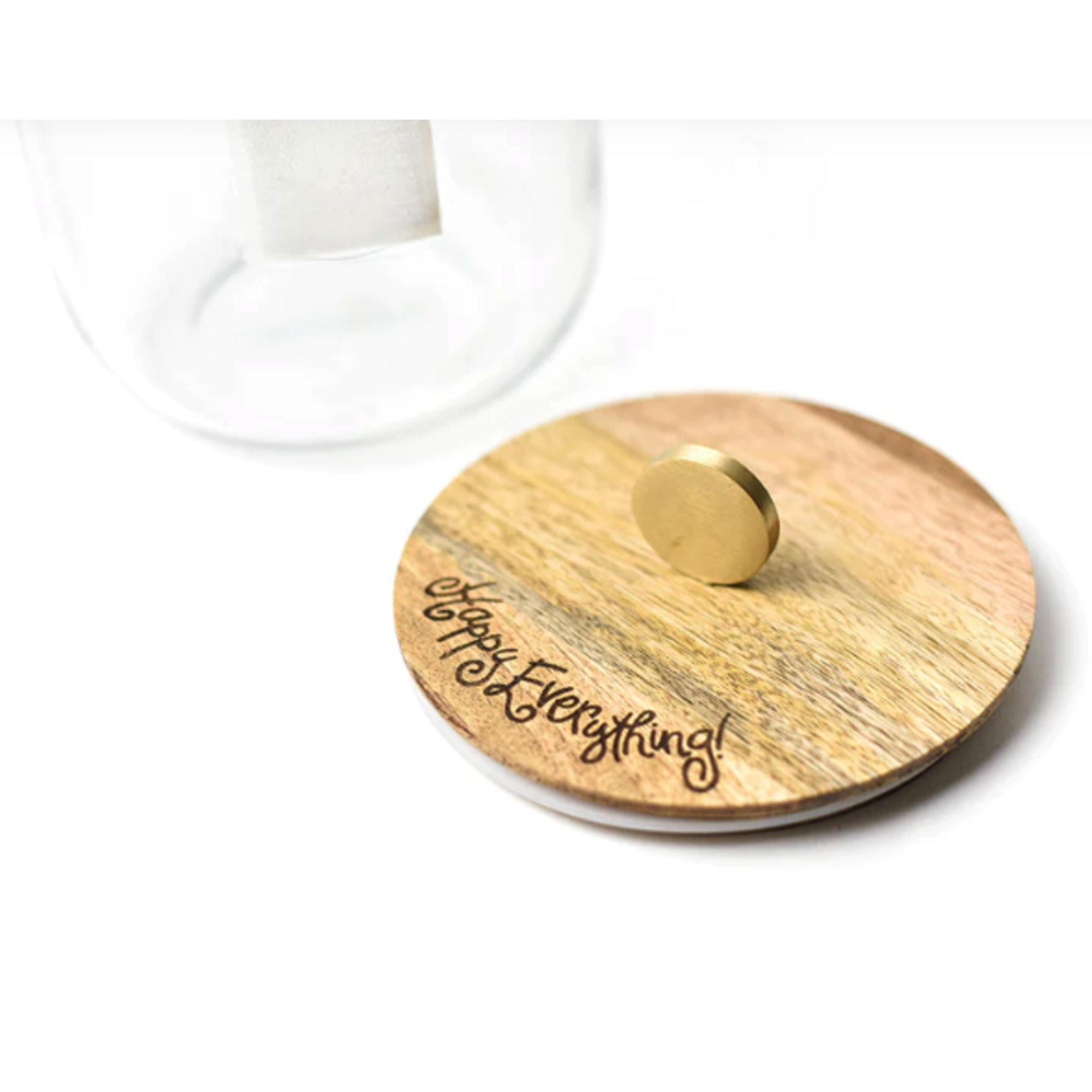 happy everything big wooden lid glass jar