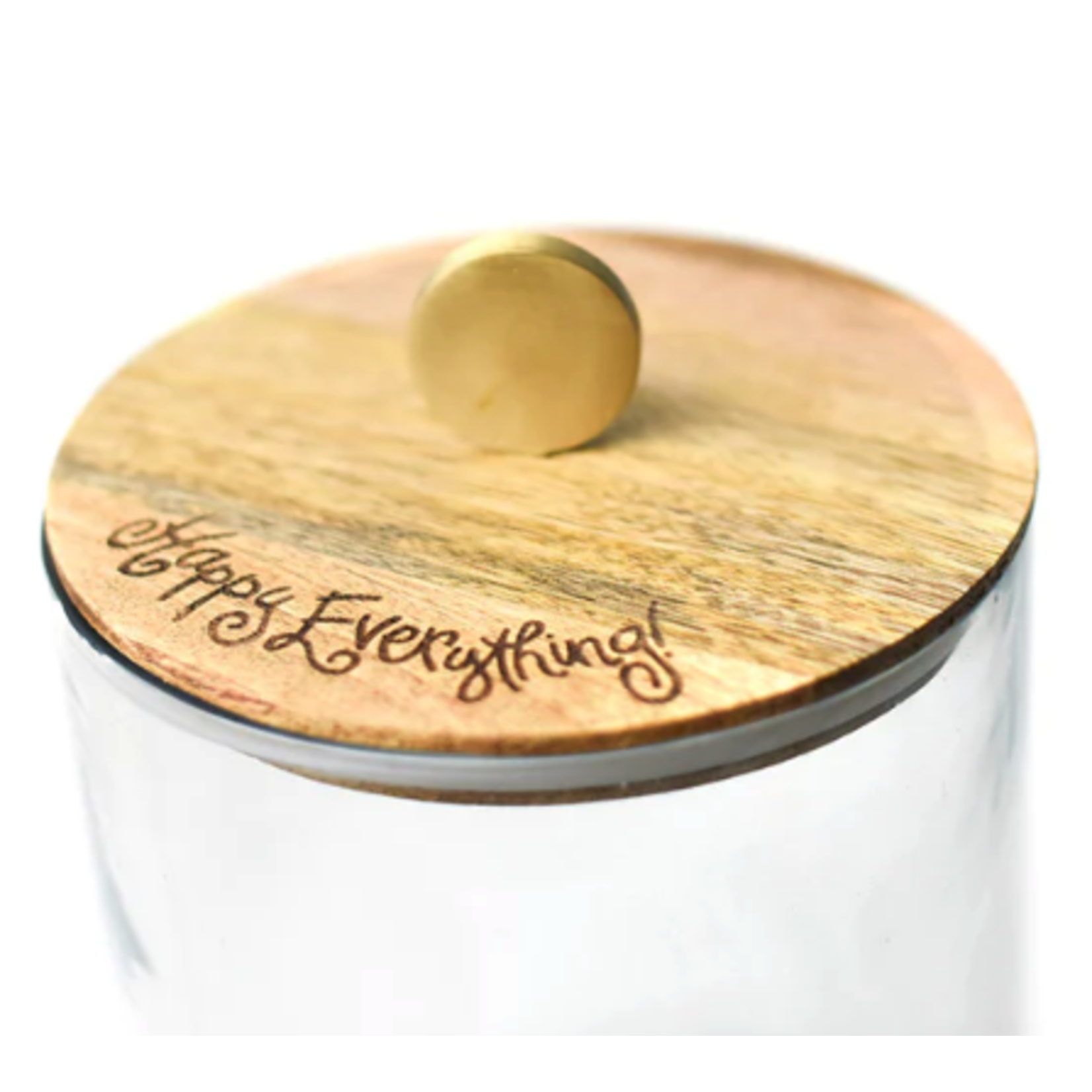 happy everything big wooden lid glass jar