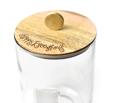 happy everything Mini Wooden Lid Glass Jar